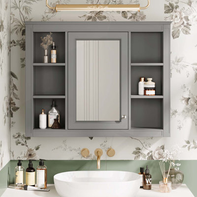Armoire de salle de bain murale polyvalente avec plusieurs tablettes et un design élégant