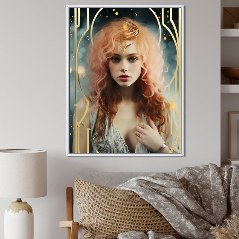 Art nouveau, élégance ludique - impression, H 40 po x l 30 po x P 1,5 po, Cadre flottant blanc