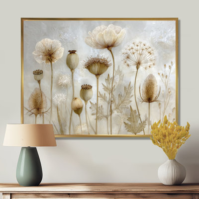 «Morning Sunrise Rays Over Dried Flower Meadows», art mural fleurs blanches sur toile