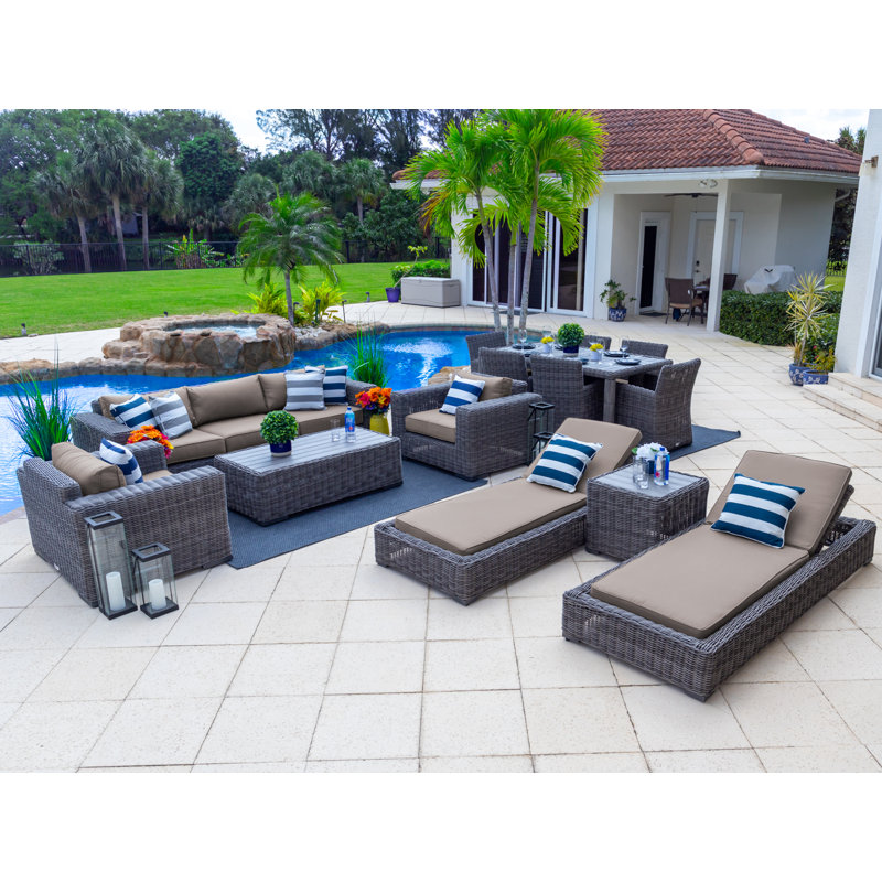 Ensemble de mobilier d'extérieur 16 pièces Malmo, Toile Aruba Sunbrella®, Gris, 6 pièces incluses