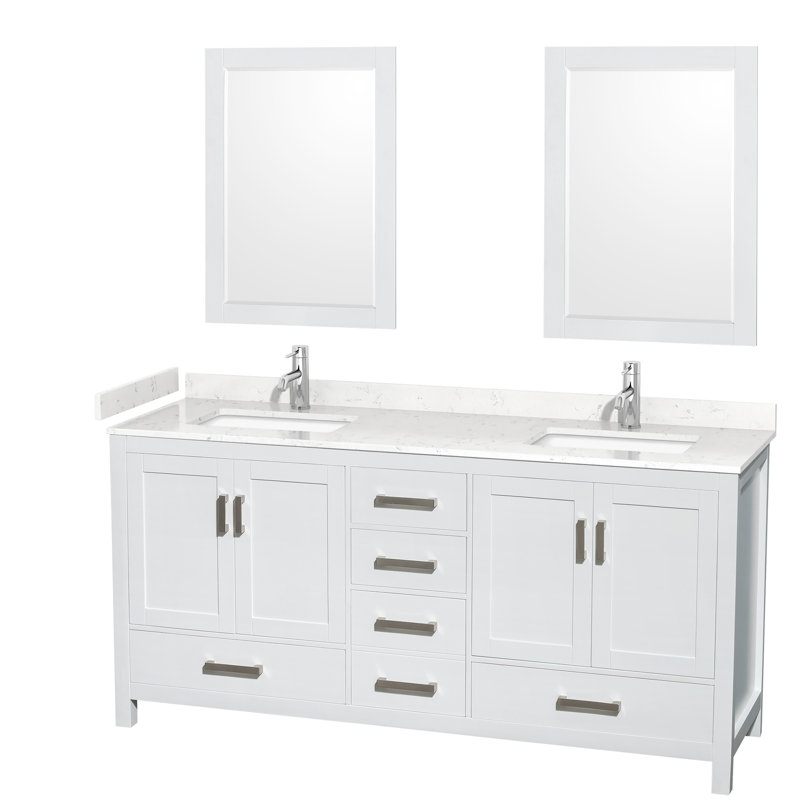 Sheffield 72" Double Bathroom Vanity Set, Carrara Cultured Marble, White
