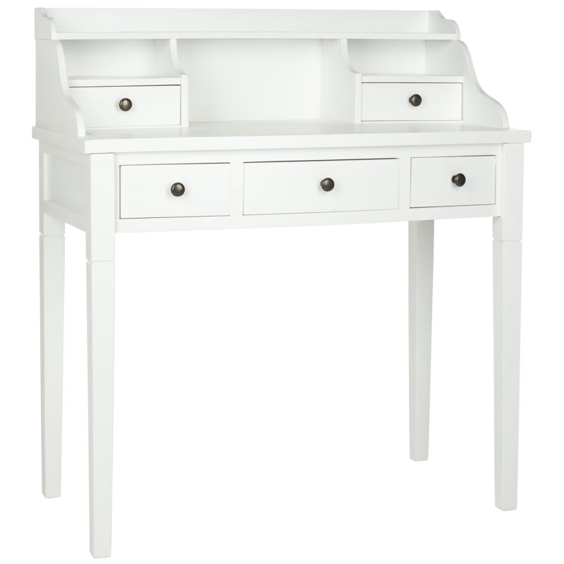 Modern Paignt Writing Desk with Storage Hutch – Solid Wood Frame, Shelves & Cubbies for Home, Office, White