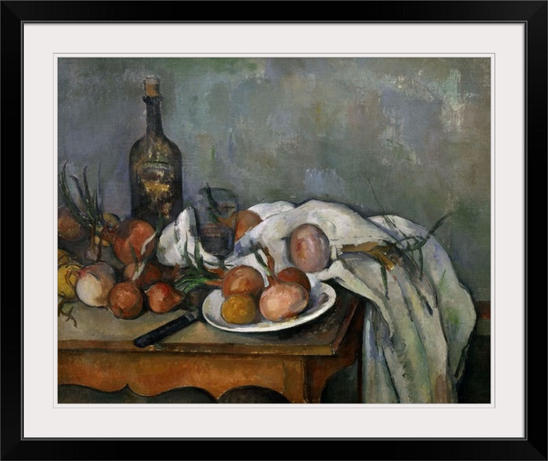 «Still Life with Onions, 1896-98» par Paul Cezanne - reproduction d'art, H 27 po x l 32 po x P 1 po, Cadre noir