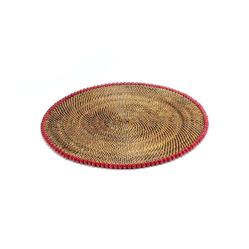 Natural Vine Round Beaded Placemats, Brown/Red