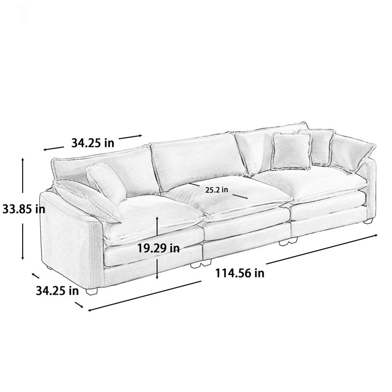 Ensemble de salon moderne en tissu 2 pièces, un canapé 2 places, un canapé 3 places avec un grand fauteuil inclinable à 8 coussins, tissu en velours côtelé gris
