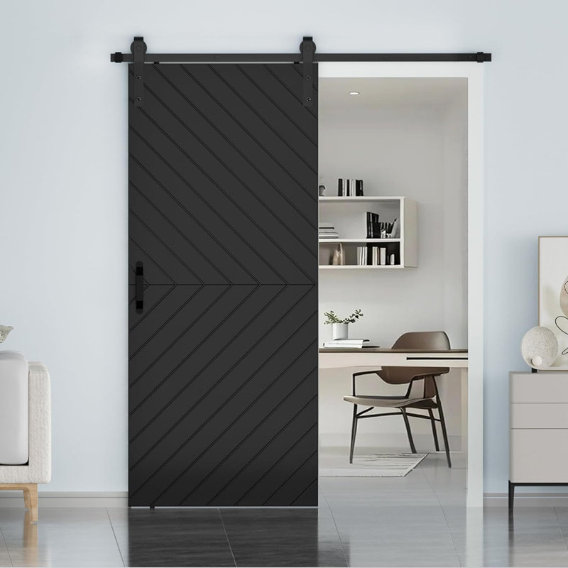 36inx84in. Fully Assembled Laminated Black MDF Modern Sliding Barn Door With Hardware Kit