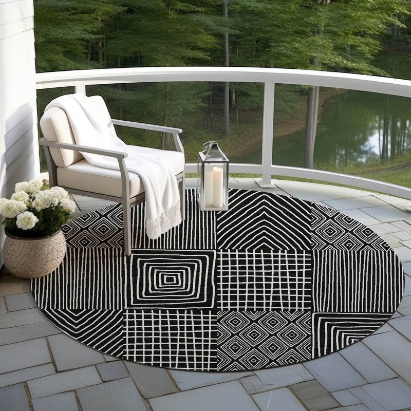 Tapis intérieur / extérieur noir Owen , 2 pi 6 po x 3 pi 10 po