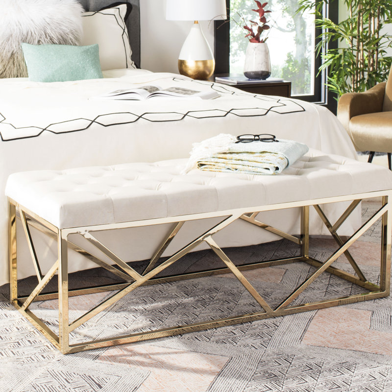Namiko Velvet Upholstered Bench, Beige