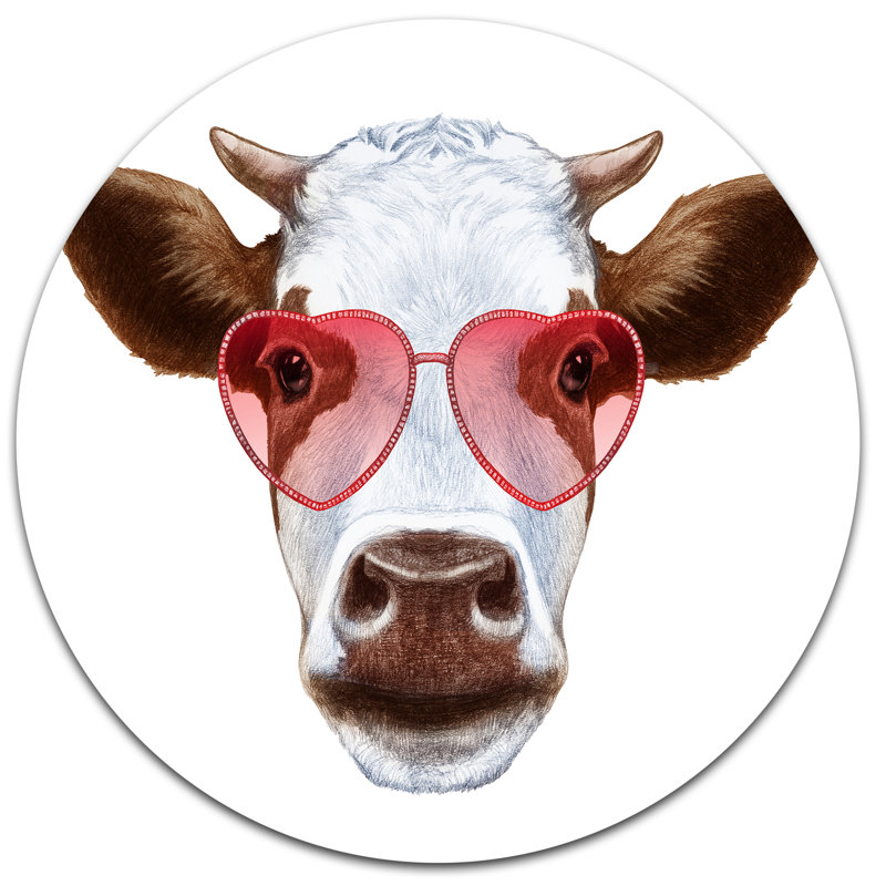 « vache avec verres à coeur rouge », impression, H 23 po x l 23 po x P 1 po, H 20 po x l 12 po x P 1po