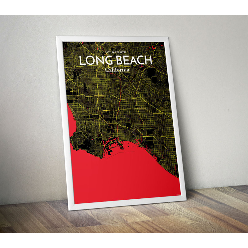 Long Beach City Map - No Frame Print, 70cm H x 50cm W x 0.13cm D