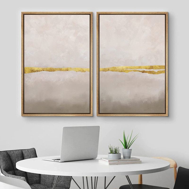 Ensemble de 2 peintures encadrées sur toile, H 24 po x l 32 po x P 1,5 po, Naturel