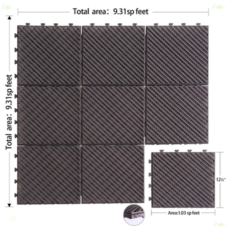 Carreaux de terrasse à emboîtement de patio, tuiles de terrasse carrées composites 12 po x 12 po, carrelage extérieur rayé en plastique pour terrasse