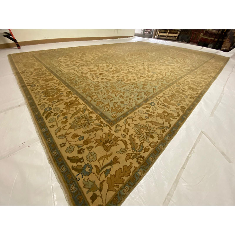 Tapis unique Oushak de style turc anatolien vieilli 10 pi 2 po x 14 pi One-of-a-Kind