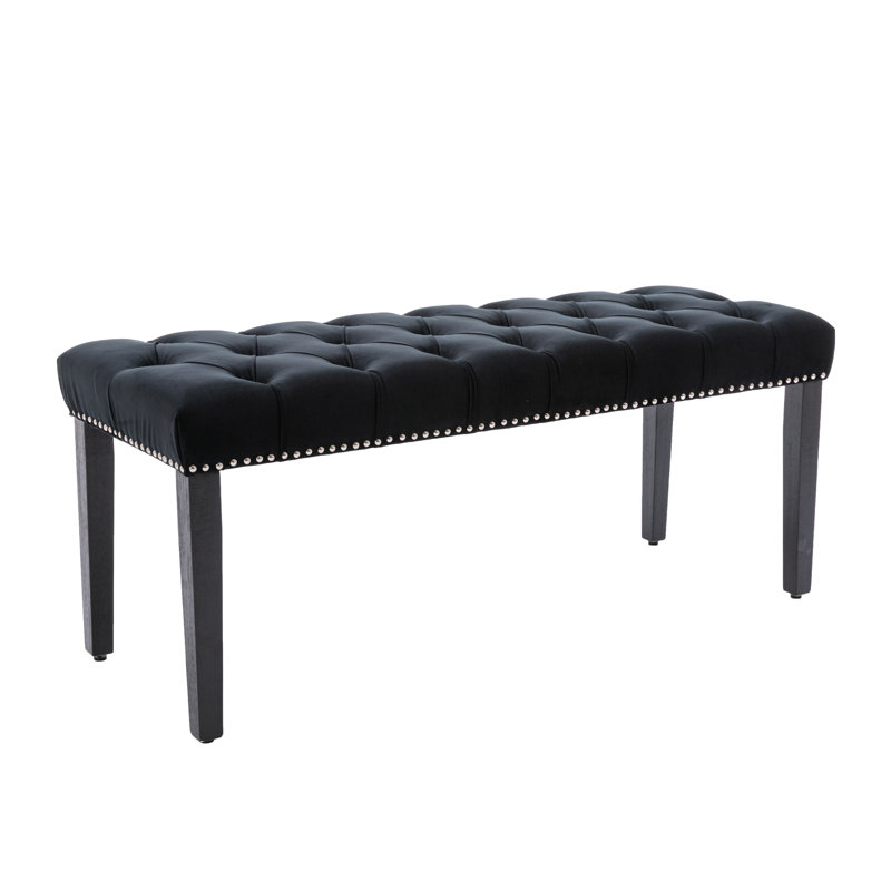 Heng Ming Upholstered Tufted Bench Ottoman, Black