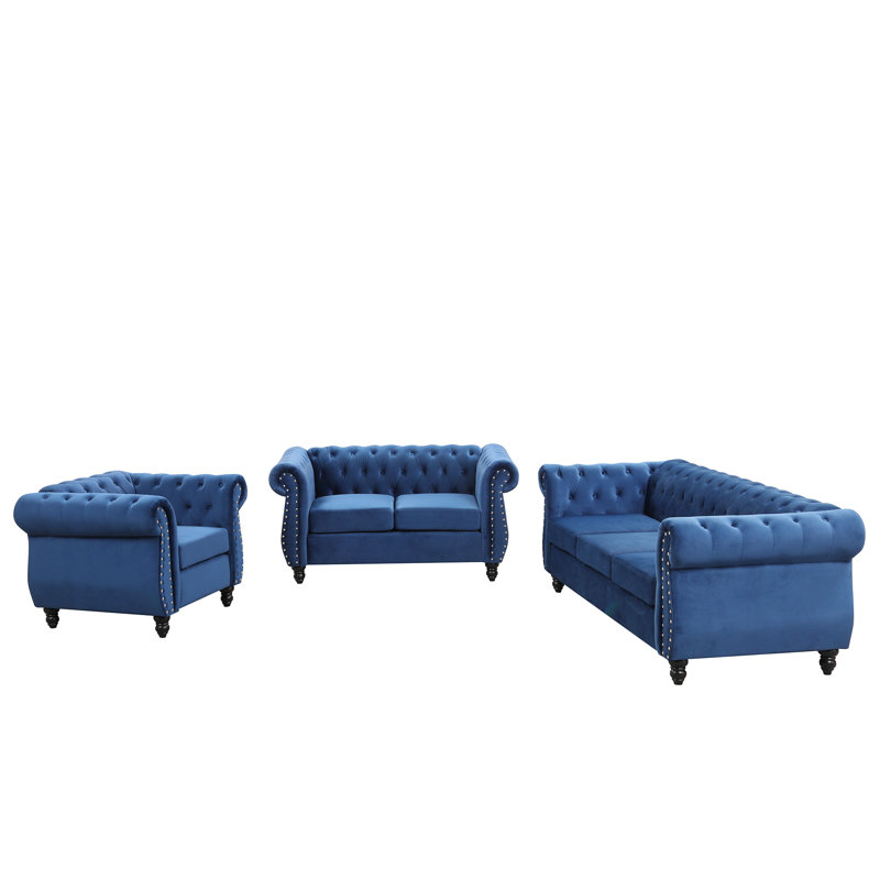Ensemble de salon 3 pièces Caseylynn, Polyester bleu