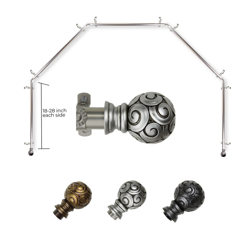 Ensemble de tringle à rideaux simple et quincaillerie pour fenêtre à 5 côtés Margunde, Nickel satiné
