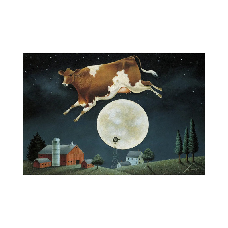 Cow Jumps Over The Moon by Lowell Herrero - Wrapped Canvas Painting, 20.32 cm H x 30.48 cm W