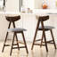 2 tabourets de comptoir gris foncé - rembourrés, 2 tabourets en bois d'hévéa