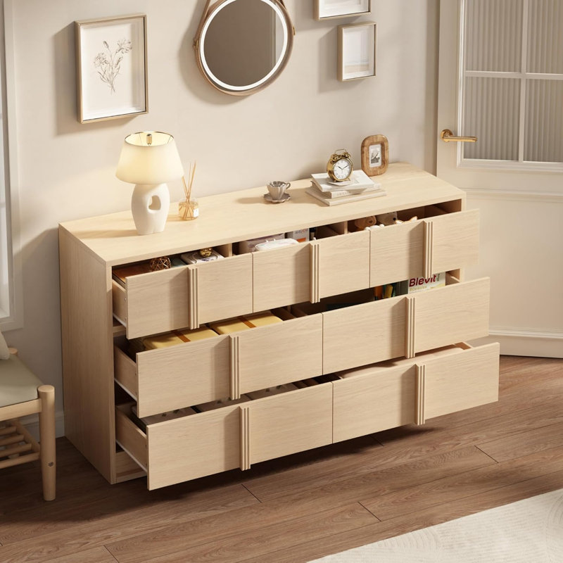 Commode avec tiroirs et poignées en bois, Yellow