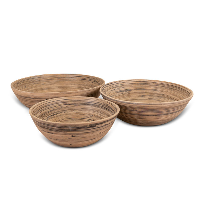 Lexa Bamboo 3-piece Bowl Set, 12, 10, 8 Inch, Bamboo, Black/Brown