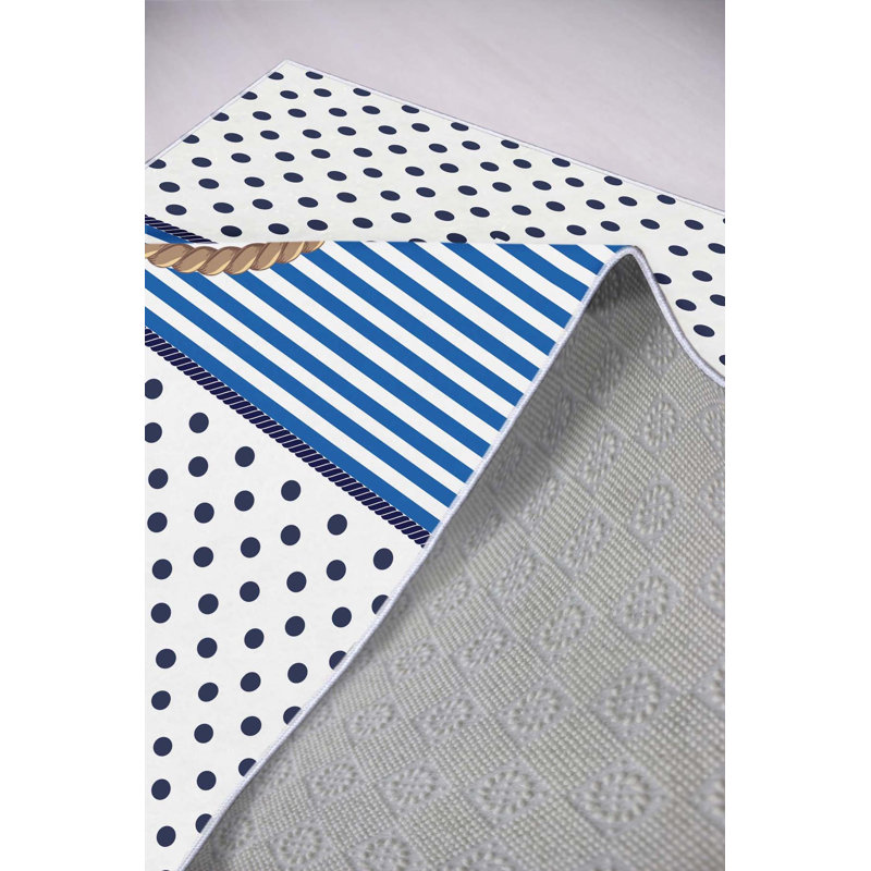 Aponte Machine Woven / Power Loom Polyester Area Rug in Blue/White, Rectangle 2'7" x 4'11"