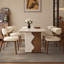 Table de salle à manger rectangulaire 63 po moderne pour 63 à 63 personnes, table de cuisine avec plateau en travertin et pieds uniques en deux couleurs, facile à assembler pour la salle à manger, la cuisine et le salon