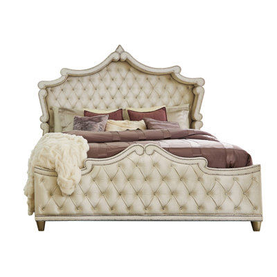 Antonella Upholstered Tufted Bed Ivory and Camel -  Rosdorf Park, 8389228C8D9347D59C95B9D7C58B39CE