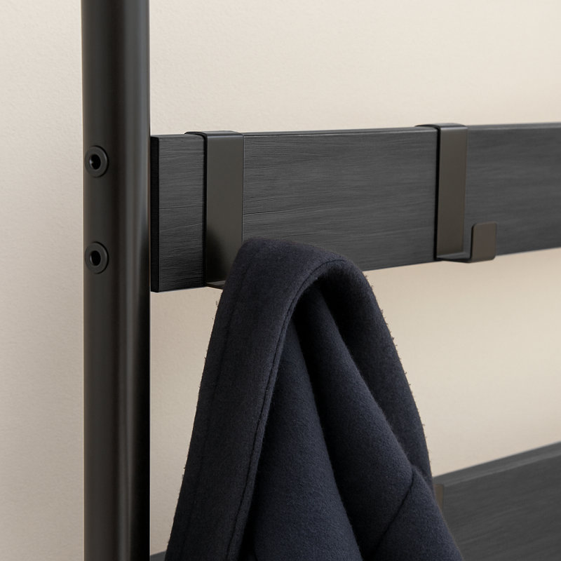 Square Steel Coat Rack with Shoe Storage Bench, Black