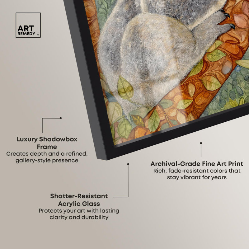 «Dreaming Koala Shadowbox Print» par Art Remedy, Noir, H 21 po x l 17 po