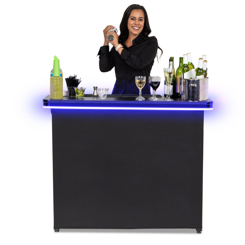 Black LED Portable Bar Table with Iron Frame and Melamine Top