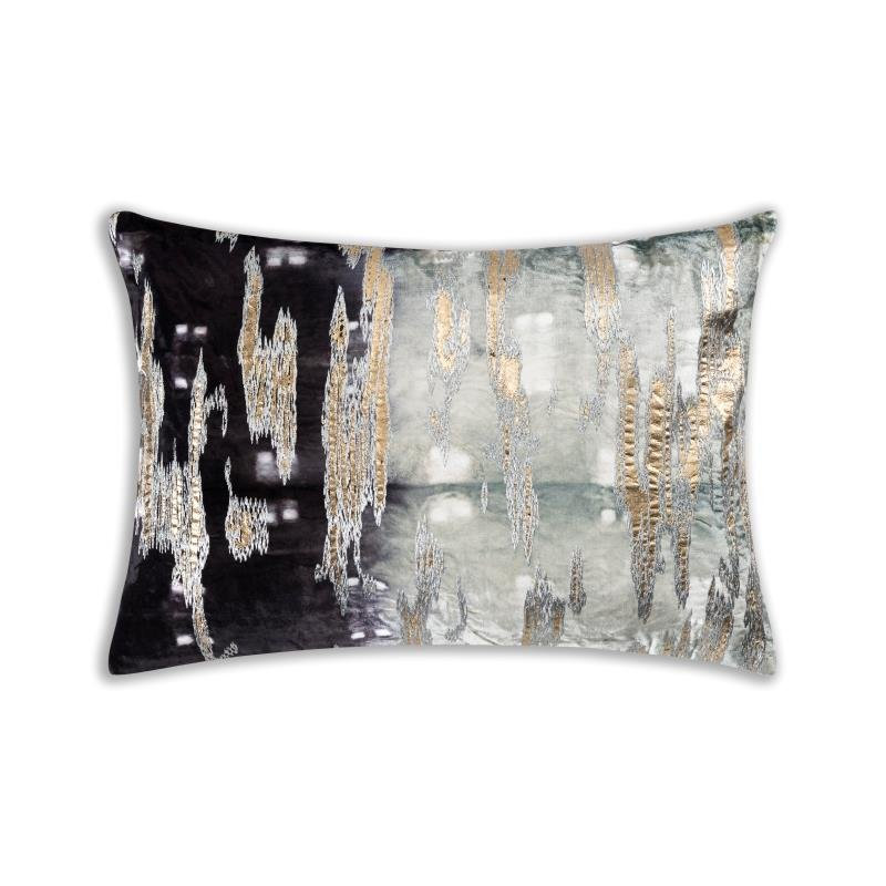 Boheme Pillow Cover & Insert, 14” H x 20” W, Rectangular, Charcoal/Gray/Gold