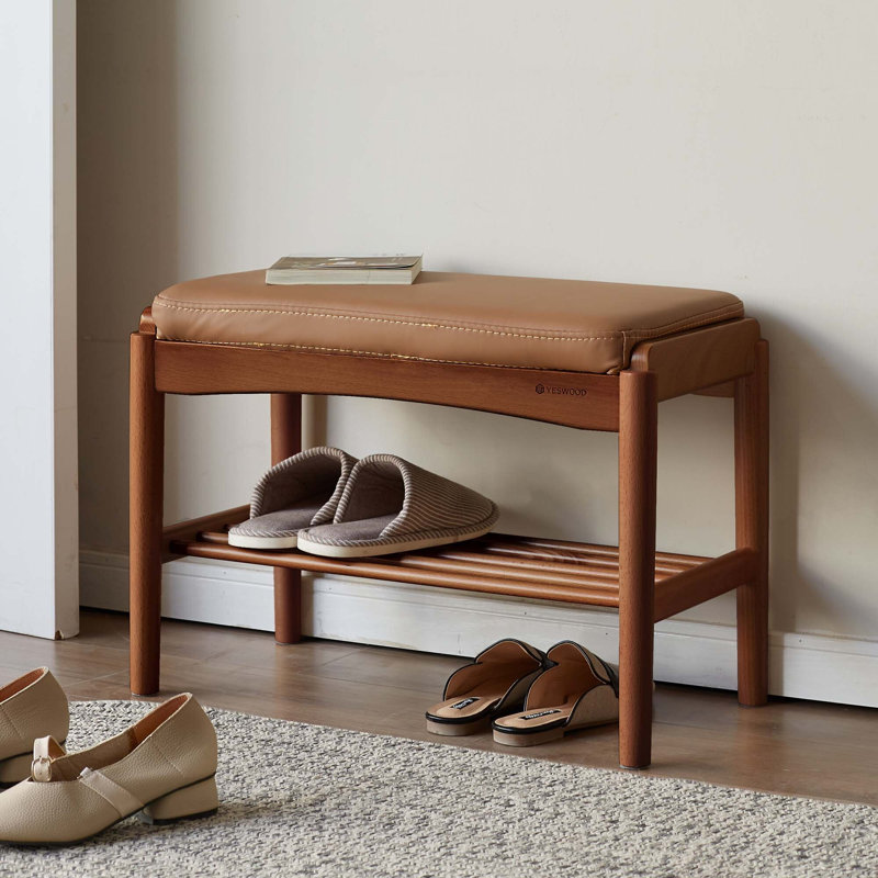 Banc à chaussures rembourré en hêtre massif assemblé, Polyuréthane