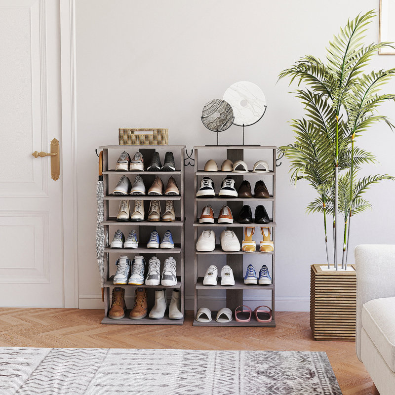 Versatile 7 Tier Shoe Storage Organizer With Hooks, Ideal For Entryway, Closet Or Mudroom, Easy To Assemble And Save Space