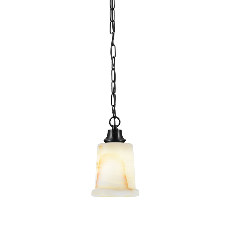 Luminaire suspendu en chaîne au fini noir mat avec abat-jour en pierre naturelle de 5 po, Noir mat