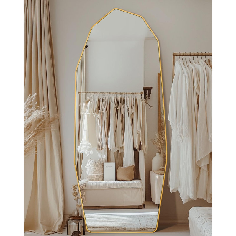 Miroir pleine longueur 71 po x 28 po en forme de losange, cadre en aluminium doré, miroir mural complet, incliné ou autoportant pour chambre à coucher, salle de bain ou salon