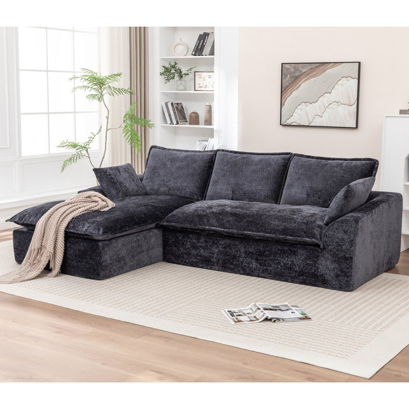 Chenille moderne surdimensionnée en forme de L 103 po, Chenille noir