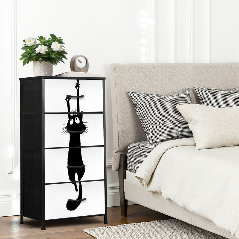 4 Drawer Dresser for Bedroom, Narrow Chest of Drawers, Wooden Top and Study Iron Frame 18"x37.5"-(WxH)