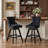 Set Of 2 Bar Stools, Velvet Swivel Stools With Button Tufted Backs And Wood Legs, Chrome Nailhead Trim Accent-128130645