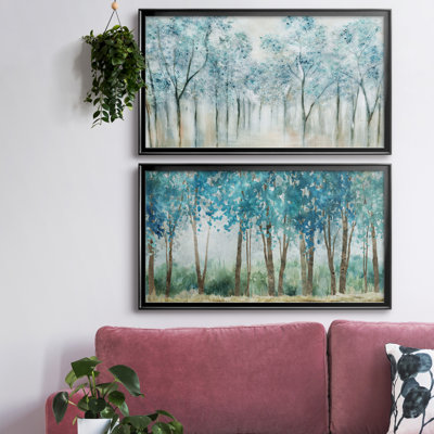 Printemps bleu - ensemble de 2 peintures sur toile encadrées