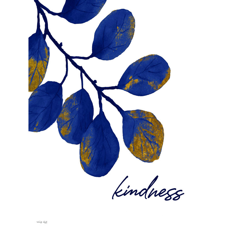 «Kindness Navy Gold Leaves» par Cindy Jacobs - impression sur toile tendue, H 16 po x l 12 po