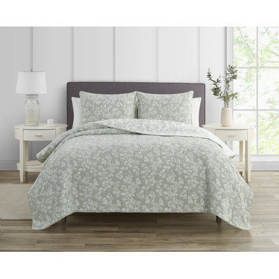 CEDAR COURT Annabella Floral All-Season Soft Woven Matelasse Jacquard Reversible Cotton Blend Quilt Set