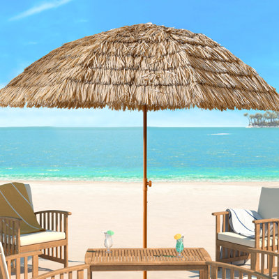 Parasol de patio en chaume de 8 pi avec conception à ouverture rapide et inclinable, convient aux cadres de plage tropicaux, cadre rétractable manuel à l'année
