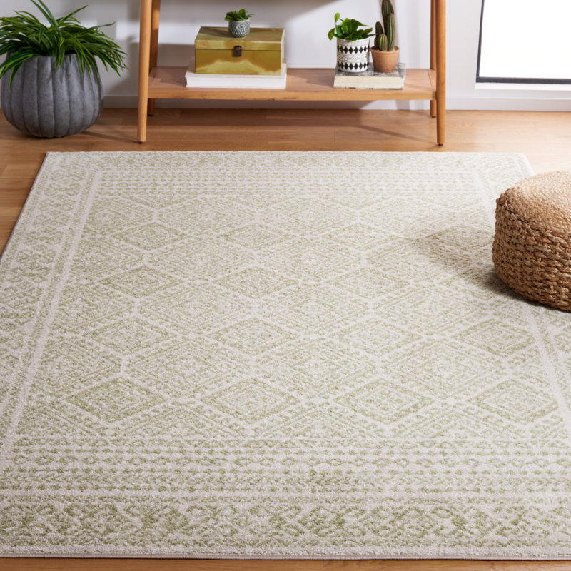 Tapis en polypropylène tissé à la machine Tau Sud-Ouest de couleur ivoire / sauge, Rectangle 4 pi x 6 pi
