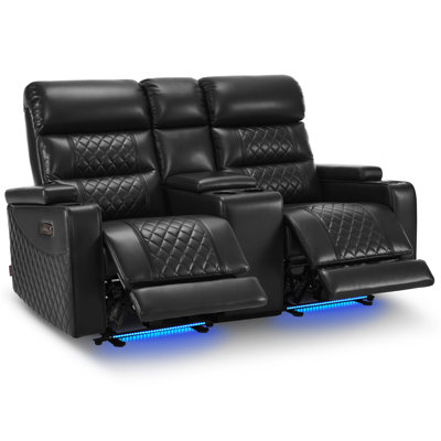 Power Reclining Loveseat Sofa with Adjustable Headrests and Console, Home Theater Seating