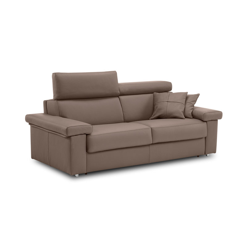 Amy 85" Genuine Italian Top Grain Leather Queen Folding Headrest and Armrest Sleeper Sofa Bed with Memory Foam Mattress