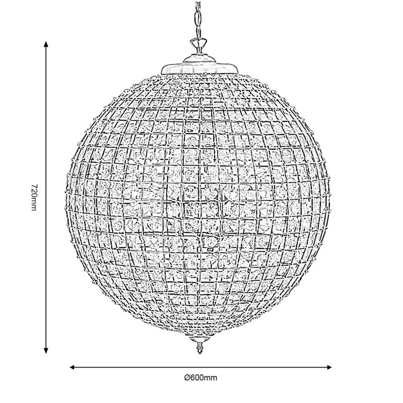 - Light Antique Brass Crystal Pendant, 60cm H x 60cm W x 60cm D