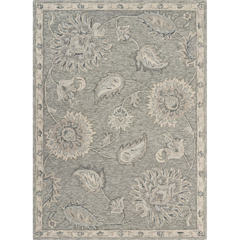 Munz Handmade Gray/Traditional Natural Wool Indoor Area Rug, Rectangle 7' x 9'