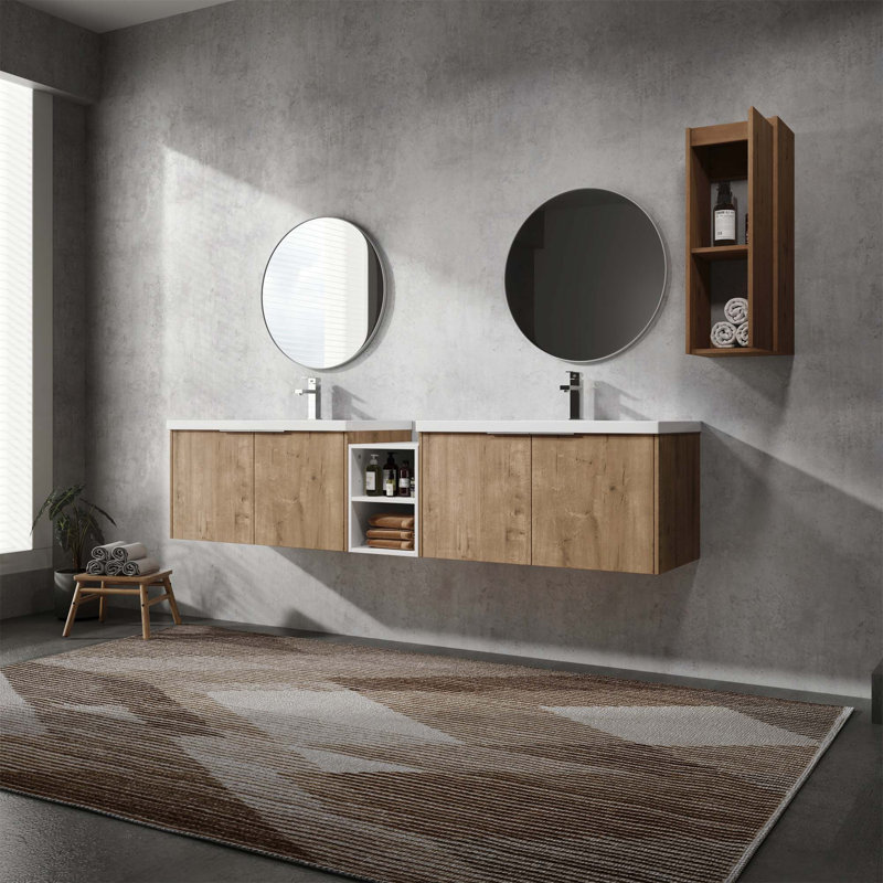 Meuble-lavabo mural 84 po avec lavabo et armoire latérale 84 po, portes à fermeture douce, armoire combinée