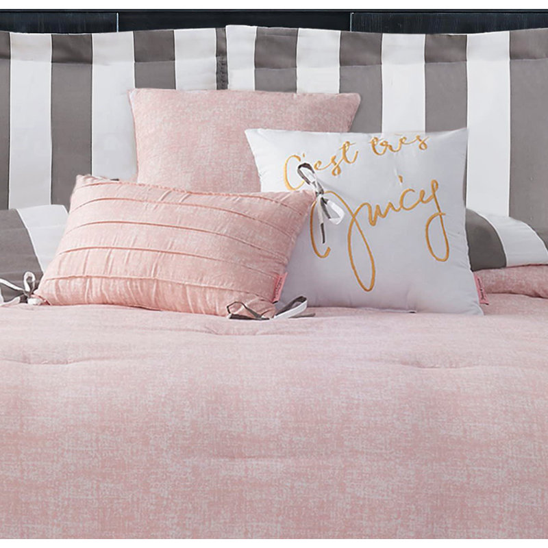 Juicy Couture Cabana Stripe Comforter Sets, Full/Queen Comforter + 2 Shams + 3 Throw Pillows, Gray/White
