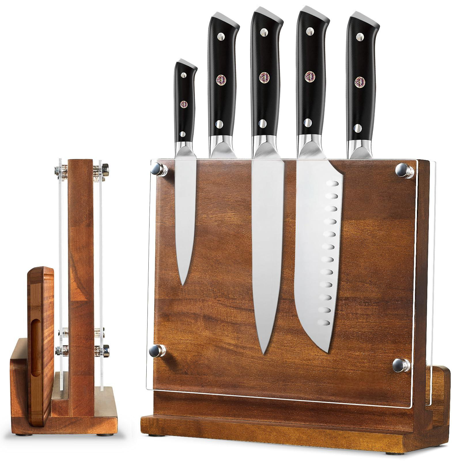YIXIAOSHANGMAO Acacia Wood Double-Sided Strong Magnetic Knife Rack ...
